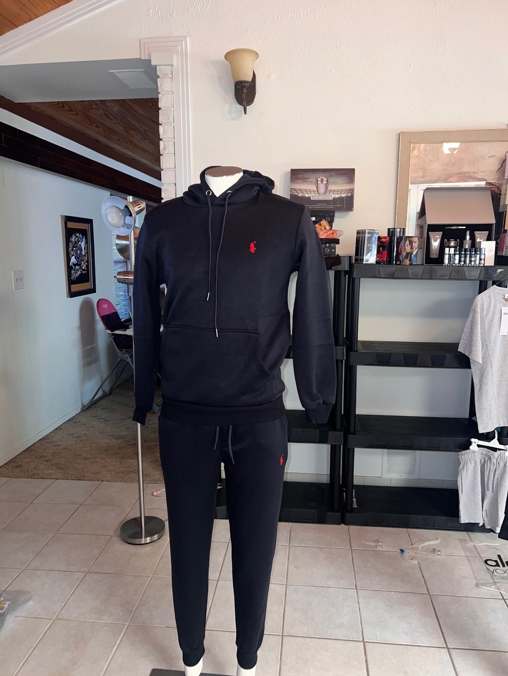 Men’s polo navy blue pullover hoodie set 3XL
